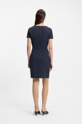 Slim-fit dress with piped waist, Dark Blue