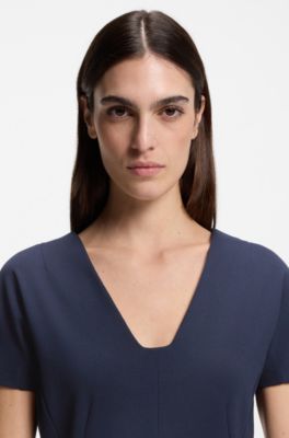 Slim-fit dress with piped waist, Dark Blue