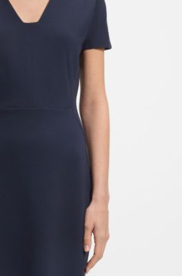 Slim-fit dress with piped waist, Dark Blue