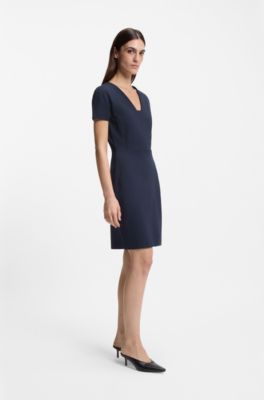 Slim-fit dress with piped waist, Dark Blue