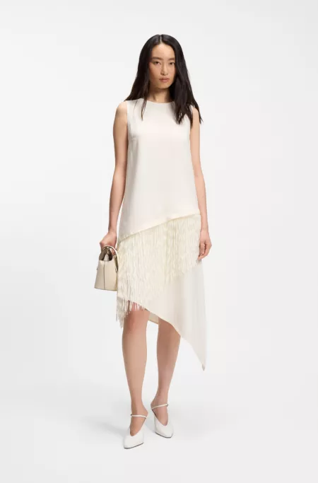 Crepe dress with fringe trim