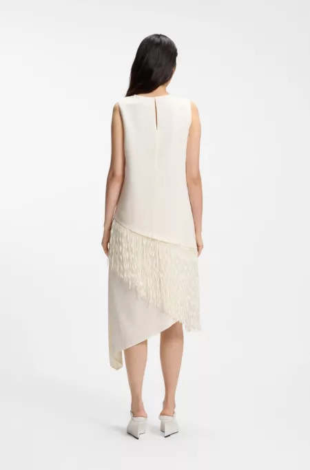 Crepe dress with fringe trim