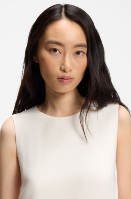 Crepe dress with fringe trim, Natural