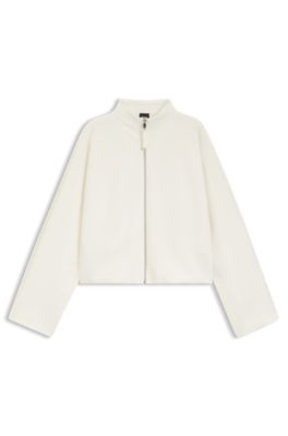 Loose-fit bomber jacket in stretch jersey, White