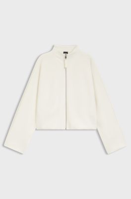 Loose-fit bomber jacket in stretch jersey, Natural