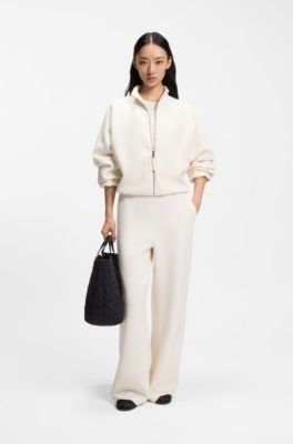 Loose-fit bomber jacket in stretch jersey, Natural