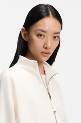 Loose-fit bomber jacket in stretch jersey, Natural