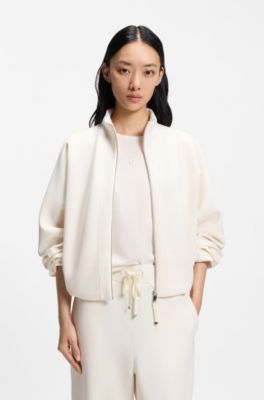 Loose-fit bomber jacket in stretch jersey, Natural