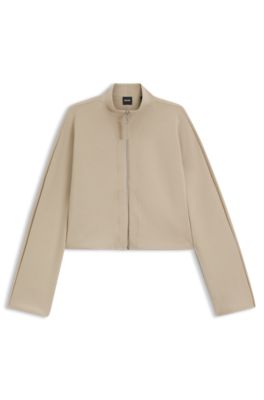 Loose-fit bomber jacket in stretch jersey, Light Beige