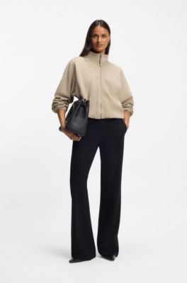 Loose-fit bomber jacket in stretch jersey, Light Beige