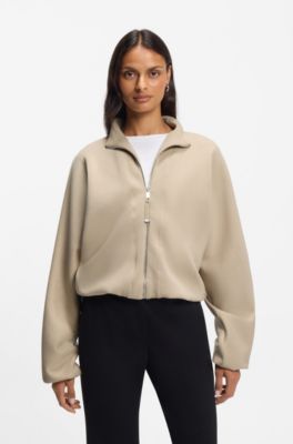 Bomber relaxed fit in jersey elasticizzato, Beige chiaro