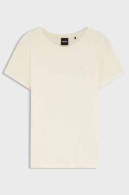 Slim-fit T-shirt in cotton-silk blend with embroidered logo, Natural