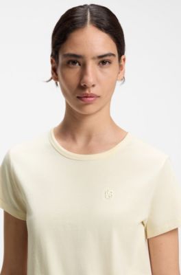 Slim-fit T-shirt in cotton-silk blend with embroidered logo, Light Yellow