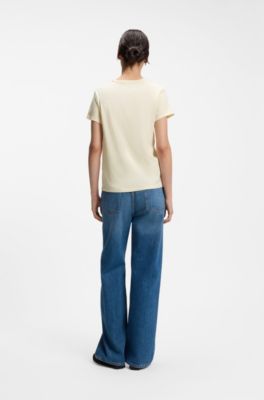 Slim-fit T-shirt in cotton-silk blend with embroidered logo, Light Yellow