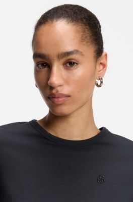 Slim-fit T-shirt in cotton-silk blend with embroidered logo, Dark Blue