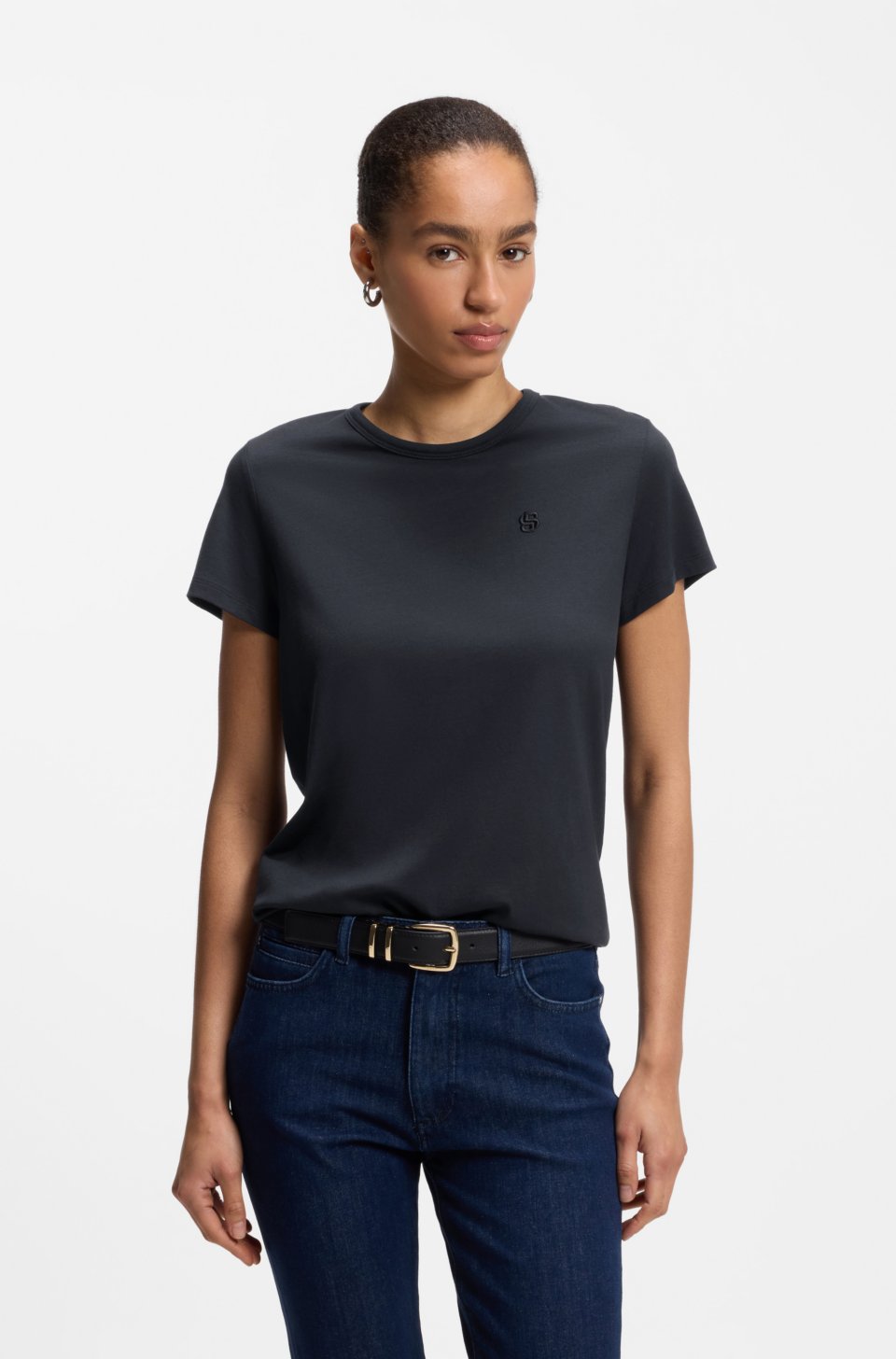 Slim-fit T-shirt in cotton-silk blend with embroidered logo