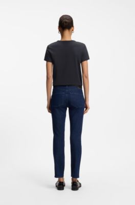 Slim-fit T-shirt in cotton-silk blend with embroidered logo, Dark Blue