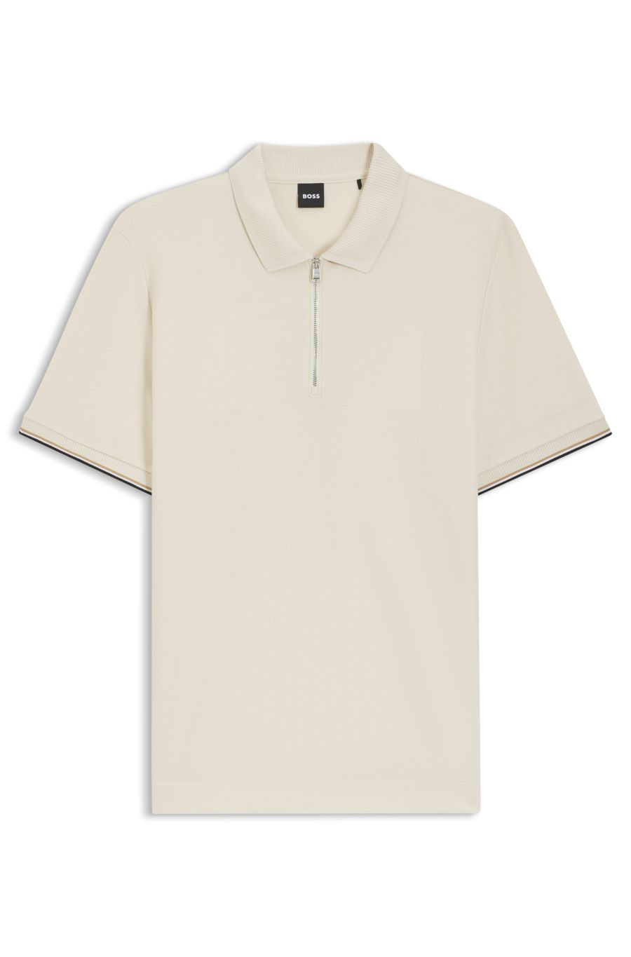 BOSS Zip-Neck Piqué Polo — Open White