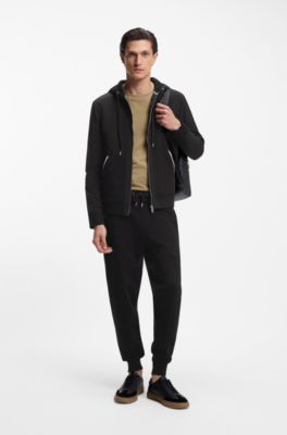 Cotton-terry tracksuit bottoms with signature stripes, Black