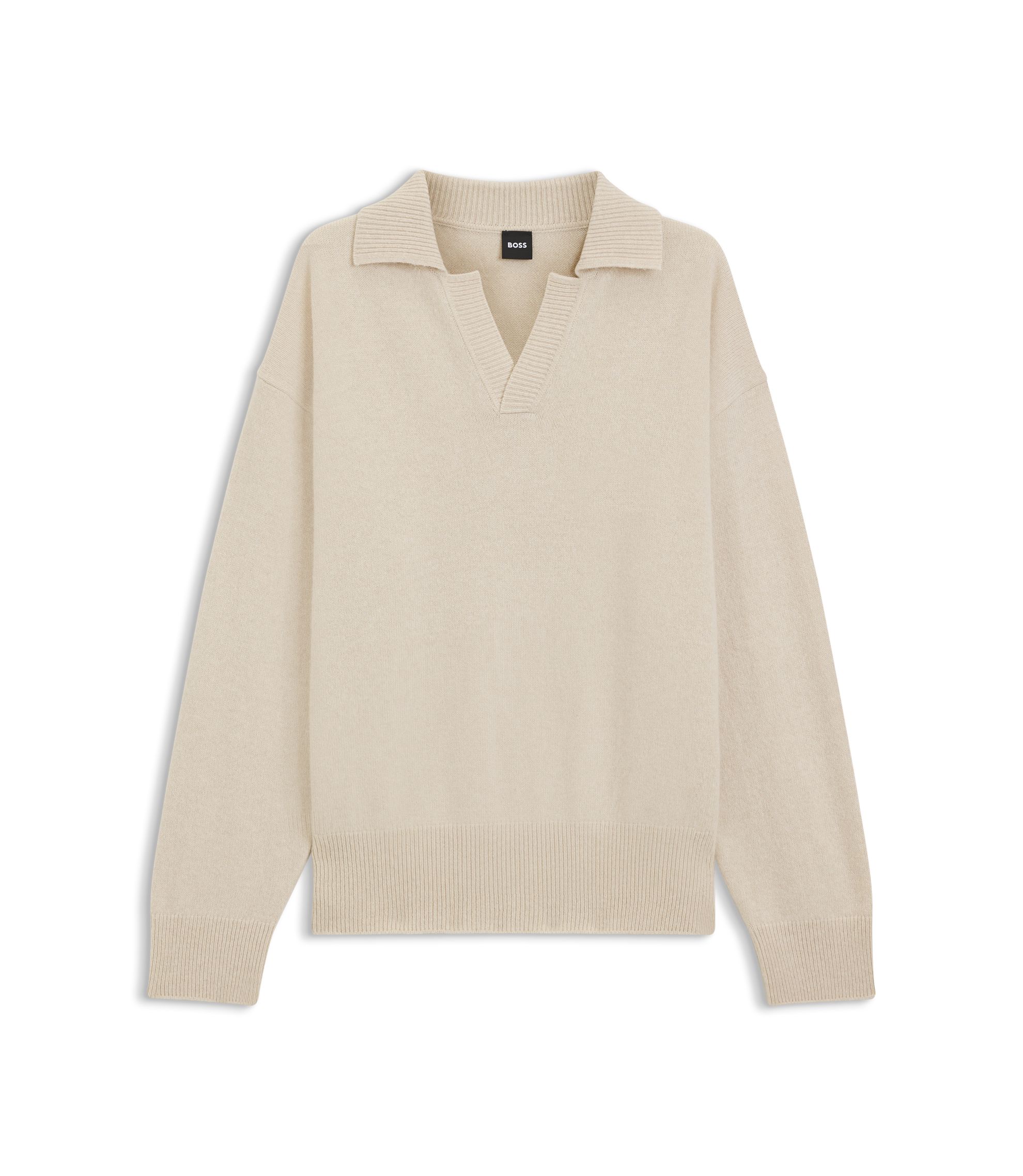 BOSS - Virgin-wool sweater with Johnny collar - Natural