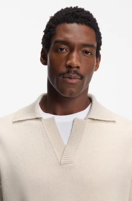 Virgin-wool sweater with Johnny collar