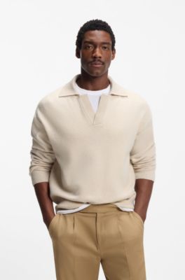 Virgin-wool sweater with Johnny collar, Natural