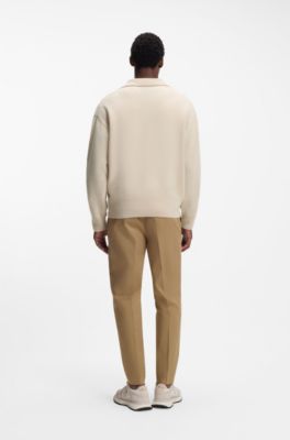 Virgin-wool sweater with Johnny collar, Natural