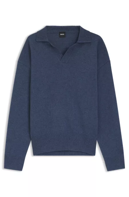 Virgin-wool sweater with Johnny collar