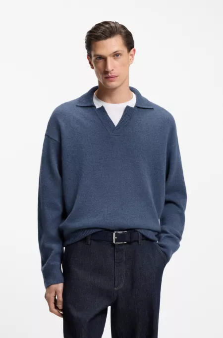 Virgin-wool sweater with Johnny collar