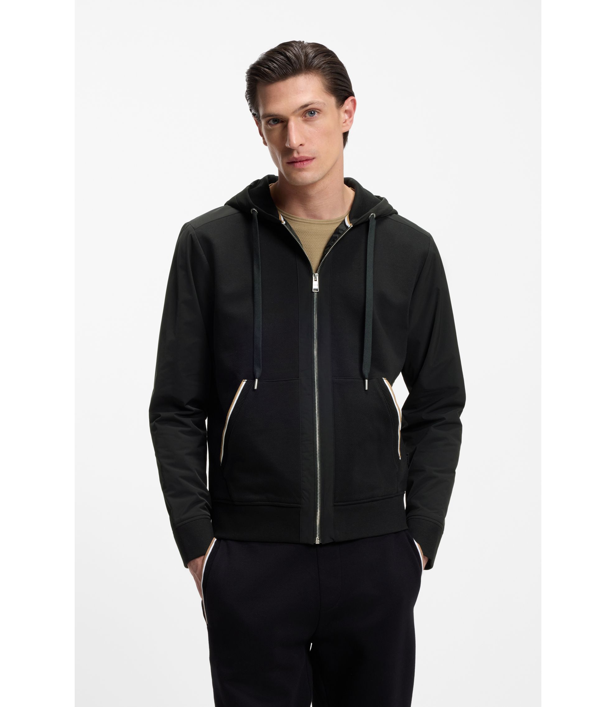 Hoodie aus Baumwoll-Terry mit Signature-Streifen-Besatz