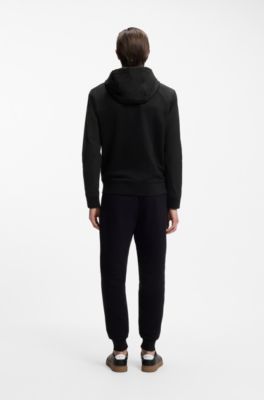 Cotton-terry zip-up hoodie with signature-stripe trims, Black