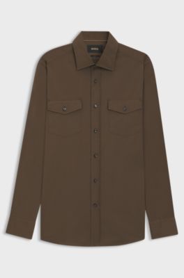 Slim-fit shirt in an Italian-made cotton blend, Khaki