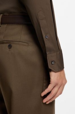 Camicia slim fit in misto cotone italiano, Kaki