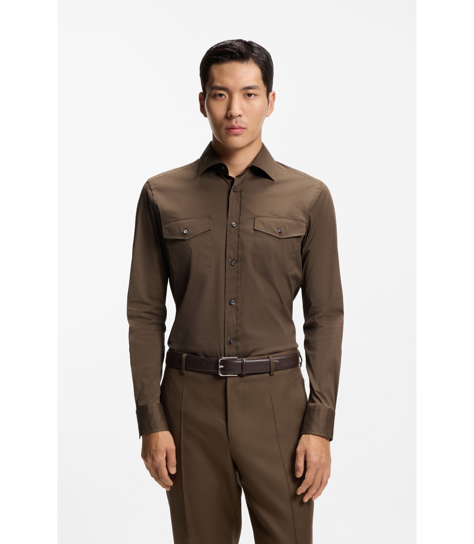 Slim-Fit Hemd aus in Italien gefertigtem Baumwoll-Mix