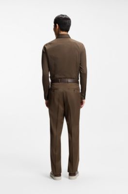 Slim-fit shirt in an Italian-made cotton blend, Khaki