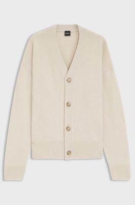 Relaxed-fit cardigan in virgin wool, Natural