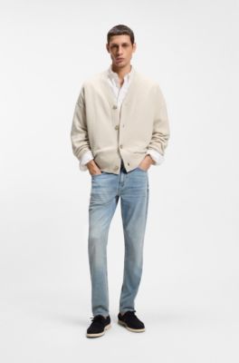Relaxed-fit cardigan in virgin wool, Natural
