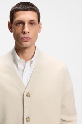 Relaxed-fit cardigan in virgin wool, Natural