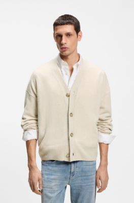 Relaxed-fit cardigan in virgin wool, Natural
