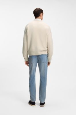 Relaxed-fit cardigan in virgin wool, Natural