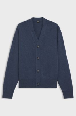 Relaxed-fit cardigan in virgin wool, Dark Blue