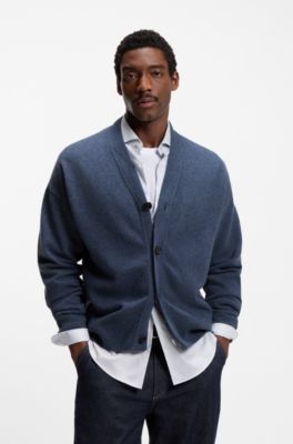 Relaxed-fit cardigan in virgin wool, Dark Blue