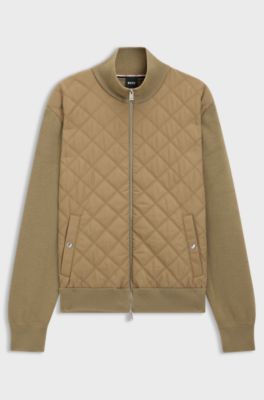 Knitted-wool jacket with quilted front, Beige