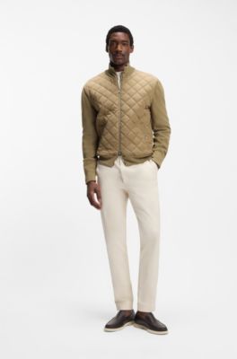 Knitted-wool jacket with quilted front, Beige