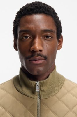 Knitted-wool jacket with quilted front, Beige