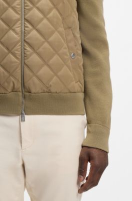 Knitted-wool jacket with quilted front, Beige