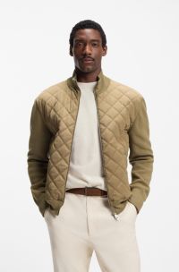 Knitted-wool jacket with quilted front, Beige