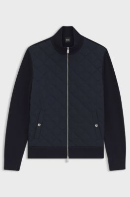 Knitted-wool jacket with quilted front, Dark Blue