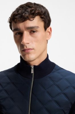 Knitted-wool jacket with quilted front, Dark Blue