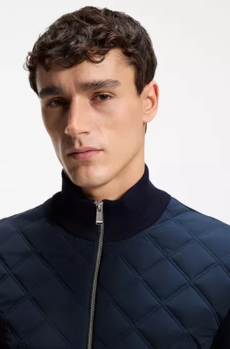 Knitted-wool jacket with quilted front